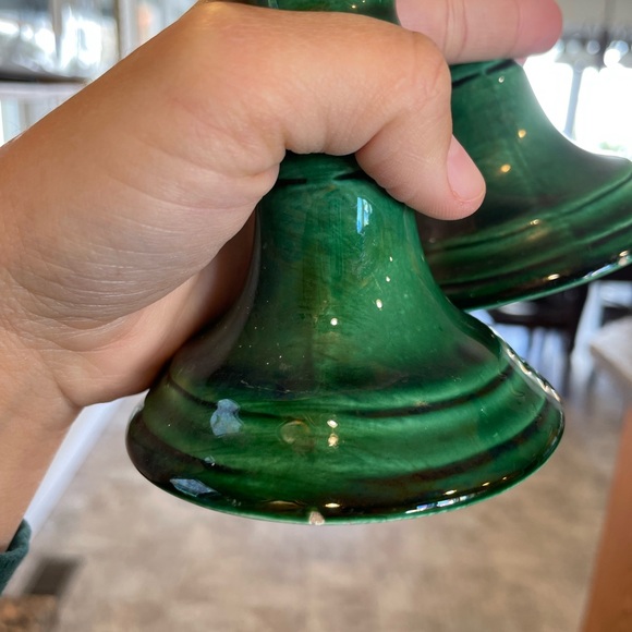 Pair of Glass Green Candlestick Holder - Picture 4 of 6